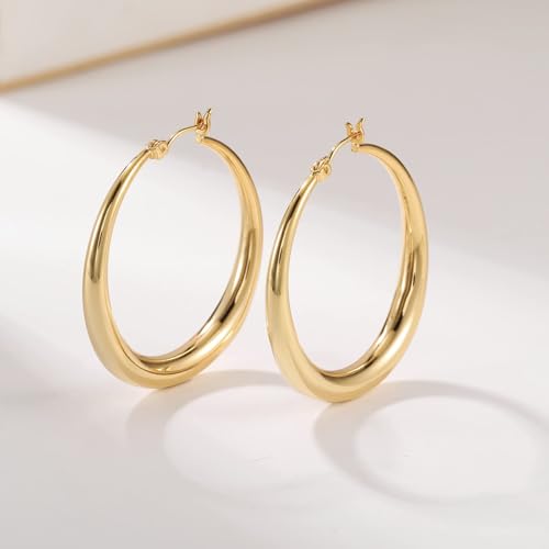 5mm Wide 925 Sterling Silver Hoop Earrings Silver Hoop Earrings for Women Hypoallergenic Large Silver Hoop Earrings Lightw...