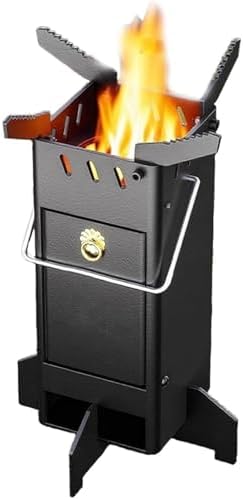 Portable Foldable Wood Stove for Camping Tents, Multi-Functional Steel Rocket Stove, Lightweight Black Camping Cookware, P...