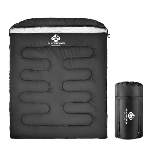 Blackpongo Double Sleeping Bag for Adults Men Women, XL Queen Size Two Person Sleeping Bag for All Season Camping Hiking B...