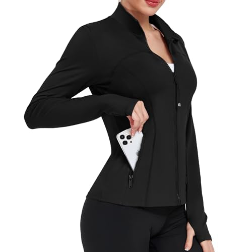 YOKGO Women's Workout Jackets Full Zip Running Yoga Jackets Lightweight Athletic Clothes with Thumb Holes