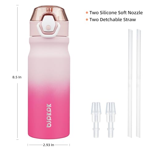 BJPKPK 18oz Insulated Water Bottle with Straw Stainless Steel Double Wall Water Bottles BPA Free Leak Proof Thermal Flask ...