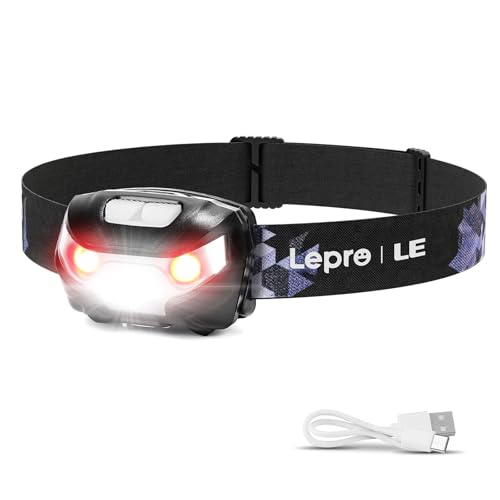 Lepro LED Headlamp Rechargeable - Super Bright Head Lamp with 5 Modes for Camping & Hiking Gear Essentials, IPX4 Waterproo...