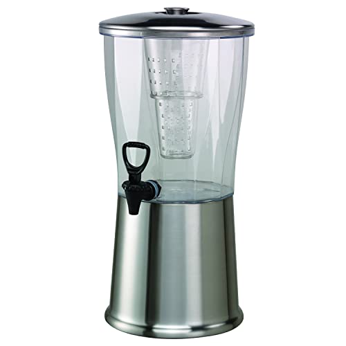 Service Ideas CBDRT3SS Beverage Dispenser, Round, 3 Gallon with Plastic Container and Optional Infuser Tube, Stainless Ste...