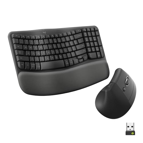Logitech Wave Keys & Lift Vertical Mouse - Ergonomic Wireless Keyboard and Mouse Combo - with Cushioned Palm Rest, Easy-Sw...