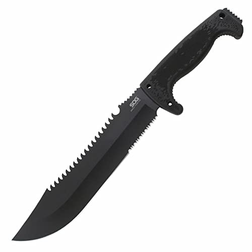 SOG Jungle Primitive Fixed Blade- Field and Camping Tactical Machete with Sheath for Clearing Brush, Full Tang Survival Kn...
