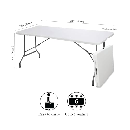 Kashi Home Folding Table 6 Ft Foldable Table, Portable Heavy Duty with Lock & Carrying Handle, Indoor Outdoor Use, Perfect...
