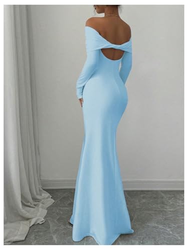 SOLY HUX Women's Long Sleeve Off The Shoulder Bodycon Dress Elegant Maxi Dress Cocktail Prom Dresses