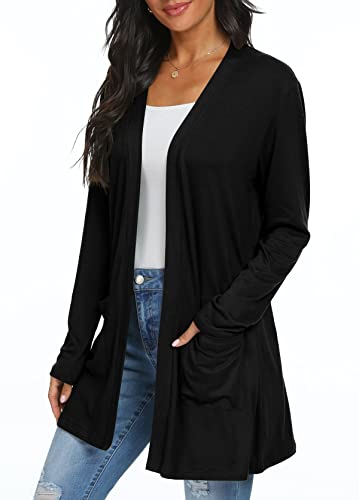 Womens Casual Lightweight with Pocketes Long Sleeve Open Front Cardigan