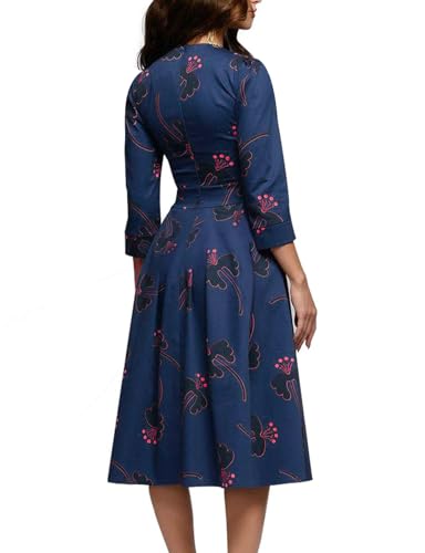 Simple Flavor Women's Floral Vintage Dress Elegant Midi Evening Dress 3/4 Sleeves