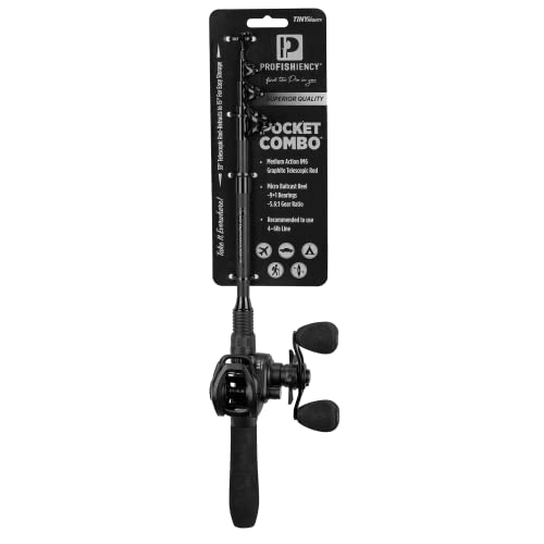 ProFISHiency Premium Baitcast Pocket Combo | Medium Action IM6 Graphite | 43” Telescopic Rod | Tiny Spinning Reel w/ 5.2:1...