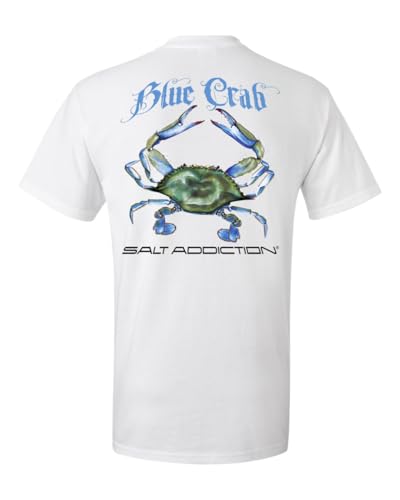 Salt Addiction Saltwater Blue Crab Fishing T-Shirt, Men's Short Sleeve, Cotton and 50/50 S-5XL
