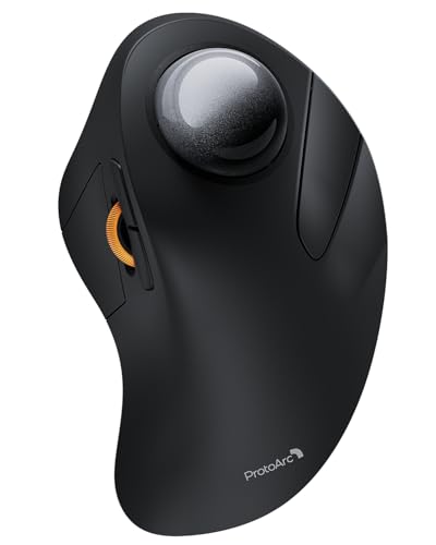 ProtoArc Wireless Bluetooth Trackball Mouse, EM03 NL Ergonomic Rollerball Mouse Rechargeable Computer Mice, 3 Device Conne...