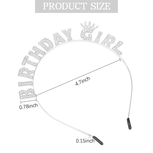 CIEHER Birthday Headband Birthday Girl Tiara Crown for Birthday Decorations Silver