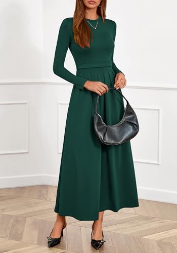 BTFBM Long Sleeve Dress for Women Spring Clothes 2026 Pockets Business Casual Pleated Fall Wedding Guest Dresses