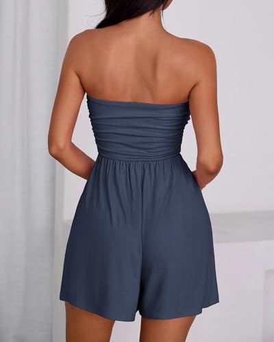 BTFBM Womens Romper 2026 Spring Summer Strapless Tube Tops Beach Vacation Clothes Boho Loose Shorts Jumpsuits Pockets