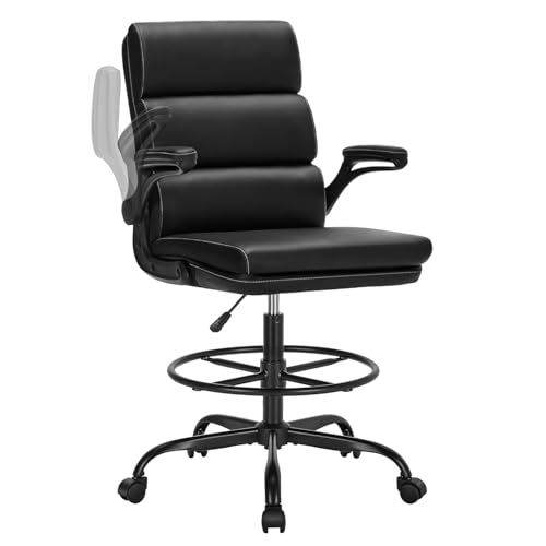 Drafting Chair Tall Office Chair with Padded Flip-up Armrests Executive Ergonomic Computer Standing Desk Chair with Comfor...