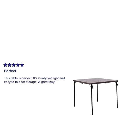 Flash Furniture Dunham 2.83-Foot Square Bi-Fold Brown Wood Grain Plastic Folding Table with Carrying Handle