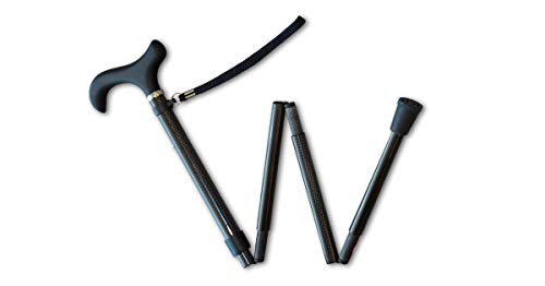 KMINA Folding Cane for Men and Women (Carbon Fiber), Soft Grip, Adjustable Height, Lightweight, Black, PRO Model