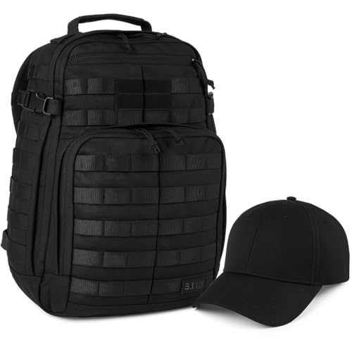 5.11 Tactical Rush 24 2.0 Backpack Bundle with Adjustable Uniform Hat, Black – Rugged 37L Tactical Pack and Cap Combo for ...