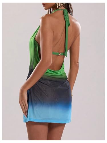 SOLY HUX Women's Y2k Halter Mini Dress Ombre Deep Cowl Neck Backless Bodycon Beach Dresses Vacation Outfit