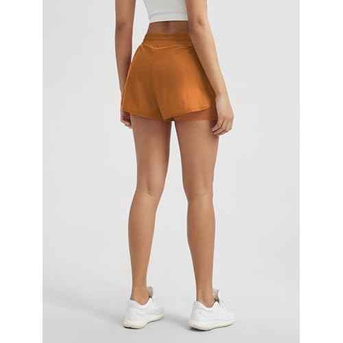 ODODOS 2 in1 Athletic Shorts for Women High Waist Dolphin Split Workout Running Shorts with Pockets
