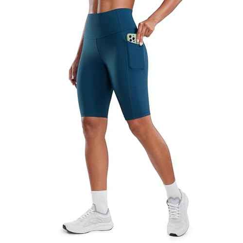 CRZ YOGA Women's Naked Feeling Long Biker Shorts - 10'' High Waisted Workout Gym Running Spandex Shorts Side Pockets