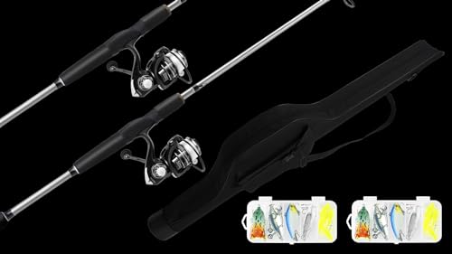RHINR 2-Piece Fishing Rod and Spinning Reel Combos with Lures Set Fishing Bag Portable Fishing Rod Kit for Saltwater Fresh...