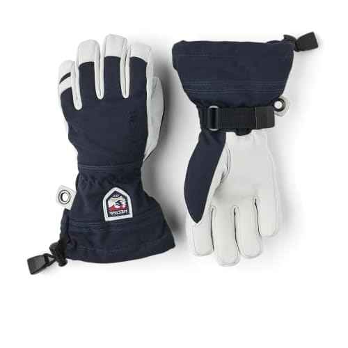 Hestra Army Leather Heli Ski Junior Glove (Youth 4-13yrs) | Waterproof, Insulated Classic 5-Finger Leather Kids Gloves for Winter, Skiing & Playing in The Snow