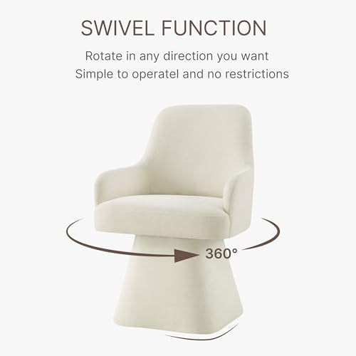 KISLOT Swivel Dining Chair Set of 1, Mid Century Modern Chair Fabric Upholstered Armchair with Armrest & Ergonomic Backrest for Dining Room, Kitchen, Bedroom, Living Room, Beige
