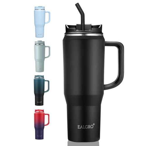 EALGRO 40 oz Tumbler with Handle, Insulated Tumblers with Lid and Straw, Large Metal Sports Water Bottle Jug, Thermal Stai...