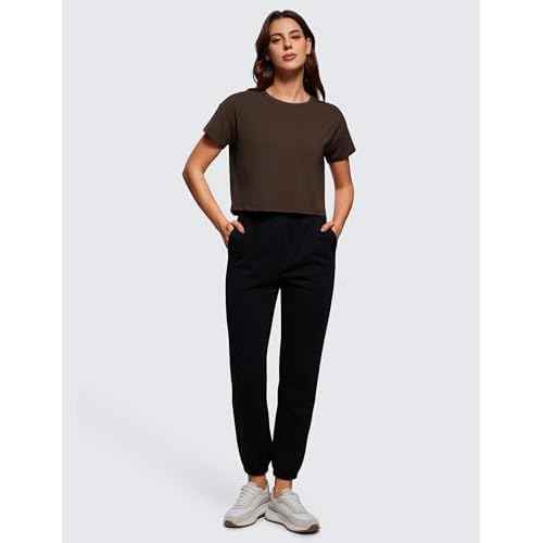 CRZ YOGA Pima Cotton Relaxed Crop T-Shirts for Women - Workout Athletic Gym Casual Short Sleeve Shirts Loose Crewneck Tops