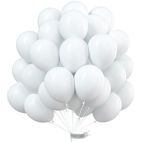 PartyWoo White Balloons 100 pcs 10 Inch Matte White Latex Helium Balloons for Wedding Bridal Graduation Engagement Baby Sh...