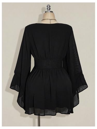 BEAUDRM Women's Plus Size Boho Western Dress Bell Sleeve Cowgirl Hippie Mini Dress Mesh A Line Casual Flowy Dresses