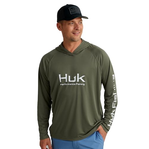 HUK Mens Pursuit Vented Long Sleeve Hoodie, Fishing Shirt with Hood