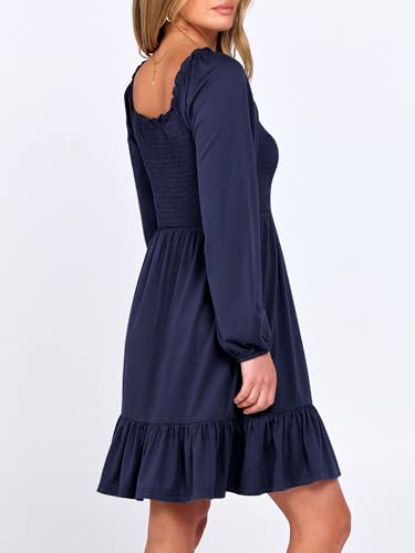 ANRABESS Womens Long Lantern Sleeve Square Neck Dress Smocked Tiered High Waist Ruffle Flowy Swing 2026 Spring Short Dresses