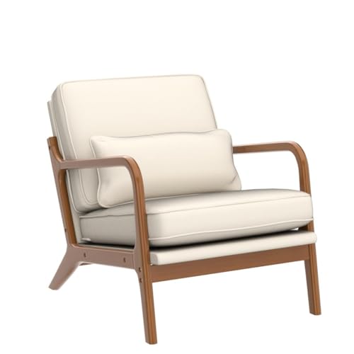 Karl home Accent Chair Mid-Century Modern Chair with Pillow Linen Fabric Upholstered Lounge Arm Chair with Solid Wood Fram...