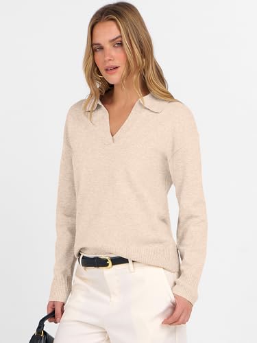 ANRABESS Womens Polo V Neck Long Sleeve Sweaters Lightweight Dressy Casual Business Basic Knit Pullover Top 2025 Fall Outfits