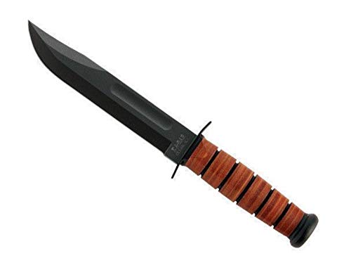 KA-BAR 1220 US Army Straight Edge Fighting/Utility Knife with Leather Sheath, Beige, 7" Blade