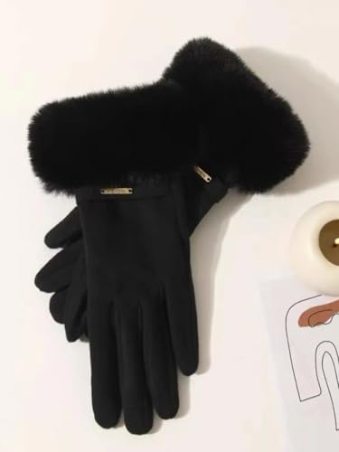 Women's Thick Windproof Touch Screen Gloves With Plush Cuffs For Warmth, Outdoor Cycling Sports Wear, Autumn And Winter style