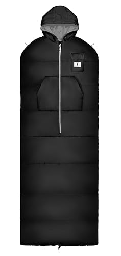 Thermotuff Wearable Sleeping Bag with Dual Hoodie, Zippered Arm Holes, Pockets & Adjustable Drawstring - Ideal for Campin...