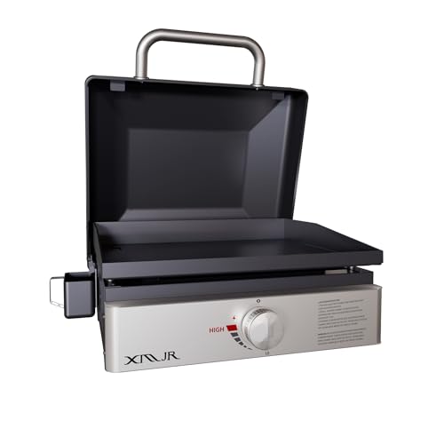XMJR Tabletop Griddle 18 inch,Portable Propane Grill With Cover for Outdoor Backyard Camping Cooking,Small Gas Grill Propa...