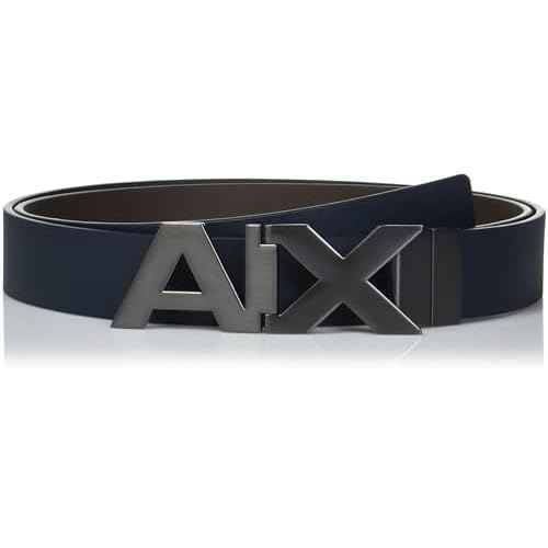 Armani Exchange mens Leather Wide Logo Belt Buckle