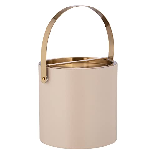 Kraftware SANTA BARBARA 3qt Ice Bucket with Brushed Gold Arch Handle & Bridge Cover: Taupe