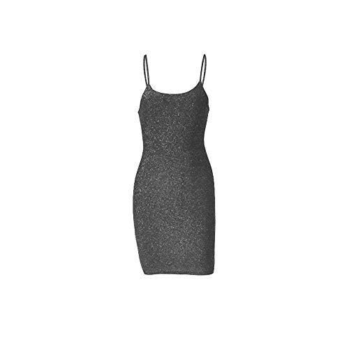 VANCOL Women's Sexy Glitter Spagetti Straps Lace Up Back Bandage Bodycon Mini Club Party Dress