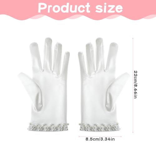 Trinkrittey White Satin Gloves - Women's Pearl Wedding & Tea Party Gloves for 1920s Fashion