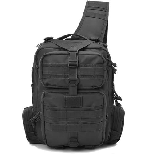 REEBOW GEAR Tactical Sling Bag Military Style Single Shoulder Sling Pack (Black with flag patch)