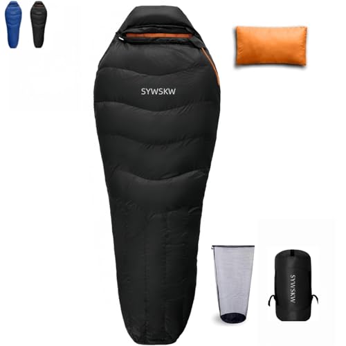 SYWSKW Down Sleeping Bag with Pillow for Backpacking,15℉ 5℉ 0℉ Wide Down Sleeping Bag (86.6 in x 33.5 in) for Adults,Youth...