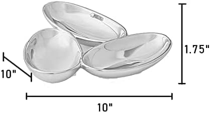 Nambé Tipsy Condiment Server – Modern Triangular Alloy Dish with Three Oval Compartments, Snack and Dip Display for Olives, Nuts, Appetizers, Hors d’Oeuvres, or Small Bites, Decorative Table Accent