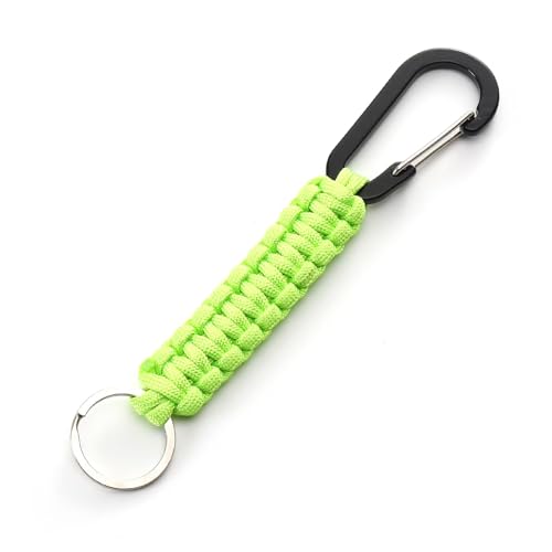 Tactical Paracord Keychain with Carabiner Clip –Fluorescent Green Heavy Duty Braided Rope Lanyard Key Holder – Outdoor Cam...