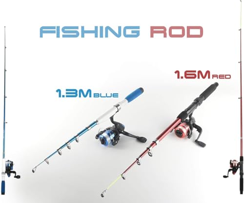 Fishing Rod Reel Combos Collapsible Fishing Rod Kit, 2PCS Telescopic Fishing Pole+2PCS Spinning Reels+Lures Hooks+Tackle B...